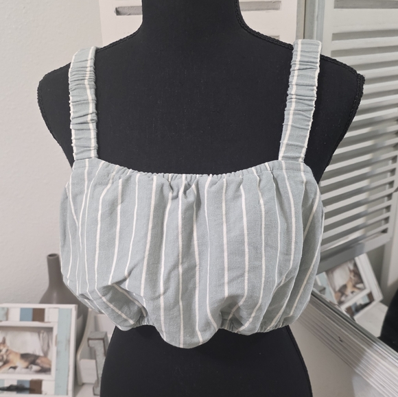 🆕️ Madewell Sage Striped Sleeveless Organic Cotton Crop Tank Top - Picture 3 of 10